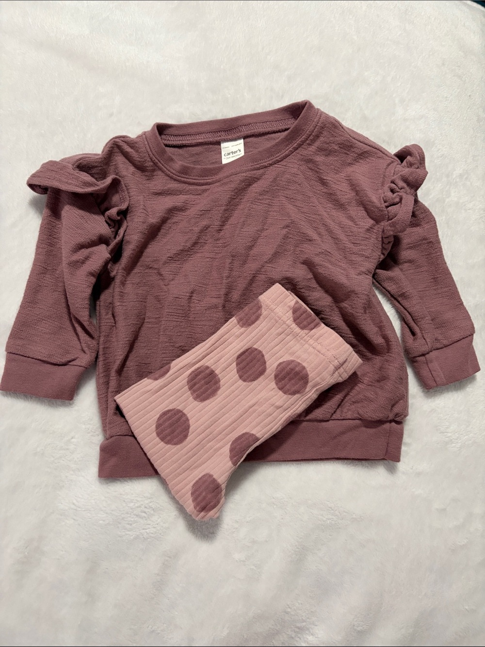 Carter's Mauve Ruffle-Sleeve Top with Light Pink Polka Dot Pants